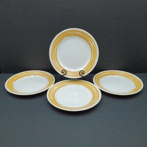 Corelle Strokes of Color Brushed Lemon Yellow Luncheon Plates Gold Bands Stripes
